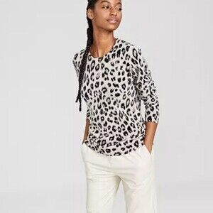Charter Club Cashmere Animal Print Long Sleeve Crew Neck Sweater